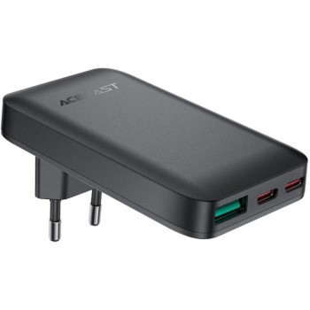 Зарядний пристрій 3xUSB 65W (2xUSB-C+USB-A) Gan A100 Fast Charger Ultra thin black Acefast (6974316283492)