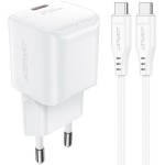 Зарядний пристрій USB-C 20W Gan A73 mini + USB-C cable Fast Charger White Acefast (6974316282655)