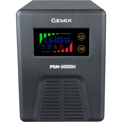 ДБЖ Gemix PSN-2000U, 2000VA/1200W 12V/220V, 7/13/18A, 3*Schuko, без АКБ