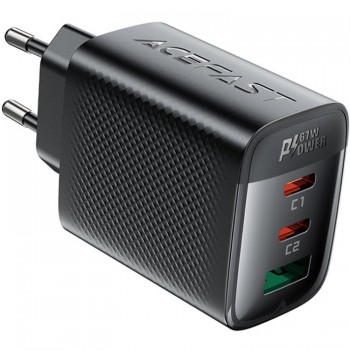 Зарядний пристрій 3xUSB 67W (2xUSB-C+USB-C) Gan A108 Fast Charger Black Acefast (6974316284048)