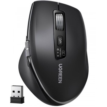 Мишка UGREEN 2.4GHz&BT M751 Ergonomic Contoured-Shape, бездротова, 5000dpi., 5кн., Чорна