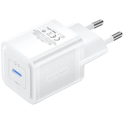 Зарядний пристрій 1xUSB-C 20W GaN + USB-C cable М-М White Vention (TZ-FEPW0-EU-01)