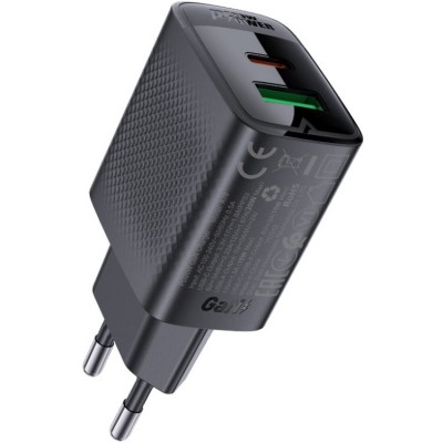 Зарядний пристрій 2xUSB 20W (USB-C+USB-A) Gan A78 Black Acefast (6974316283256)