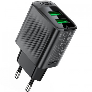 Зарядний пристрій 2xUSB 12W (USB-Ax2) A86 Black Acefast (6974316283270)
