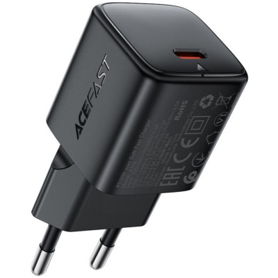 Зарядний пристрій 1xUSB-C 30W Gan A118 Fast Charger + USB-C cable black Acefast (6974316285175)