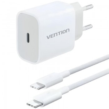 Зарядний пристрій 1xUSB-C 20W + USB-C cable М-М White Vention (G16W0-EU)