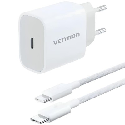 Зарядний пристрій 1xUSB-C 20W + USB-C cable М-М White Vention (G16W0-EU)