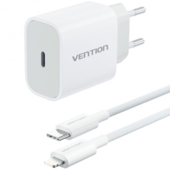 Зарядний пристрій 1xUSB-C 20W + USB-C to Lightning cable М-М White Vention (G17W0-EU)