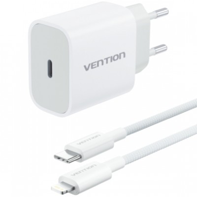 Зарядний пристрій 1xUSB-C 20W + USB-C to Lightning cable М-М White Vention (G17W0-EU)