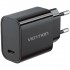 Зарядний пристрій 1xUSB-C 30W + USB-C cable М-М Black Vention (G18B0-EU)