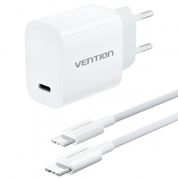 Зарядний пристрій 1xUSB-C 30W + USB-C cable М-М White Vention (G18W0-EU)