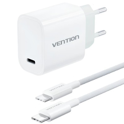 Зарядний пристрій 1xUSB-C 30W + USB-C cable М-М White Vention (G18W0-EU)