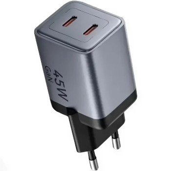 Зарядний пристрій 2xUSB-C 45W PD3.0/QC/GaN + USB-C cable М-М чорний Vention (TZ-FCDH0-EU)