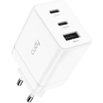 Зарядний пристрій 3xUSB 67W, (GaN, 1хUSB-C, QC+PD 3.0, вилка ЄС, для iPhone 12) , Cudy (CH67_EU)