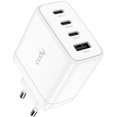 Зарядний пристрій 4xUSB 70W, (GaN, 1хUSB-C, QC+PD 3.0, вилка ЄС, для iPhone 12) , Cudy (CH70_EU)