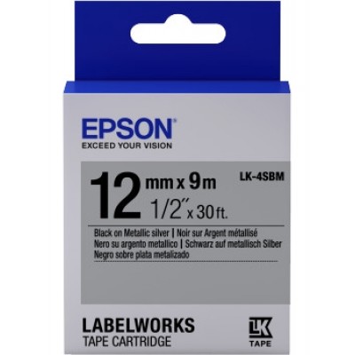 Картридж с лентой Epson LK4SBM принтеров LW-300/400/400VP/700 Metallic Blk/Siv 12mm/9m