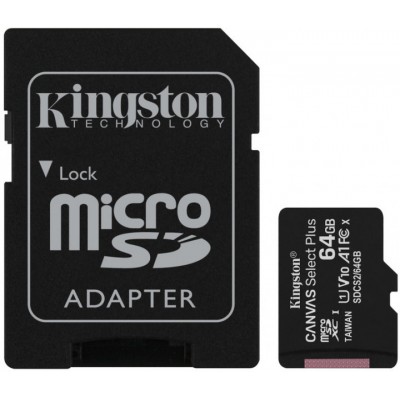 Карта пам'яті Kingston MicroSDXC 64GB UHS-I A1 (Class 10)+SD adapter (SDCS2/64GB)