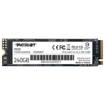 SSD 240GB Patriot P310 M.2 2280 PCIe NVMe 4.0 x4 TLC (P310P240GM28) МБ/с:	1700 /1000