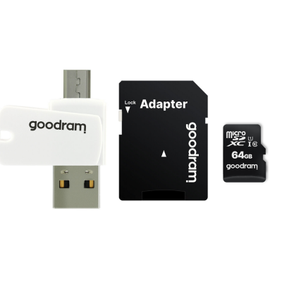 Карта пам'яті MicroSDXC 64GB UHS-I Class 10 GOODRAM + SD-adapter + OTG Card reader (M1A4-0640R12)