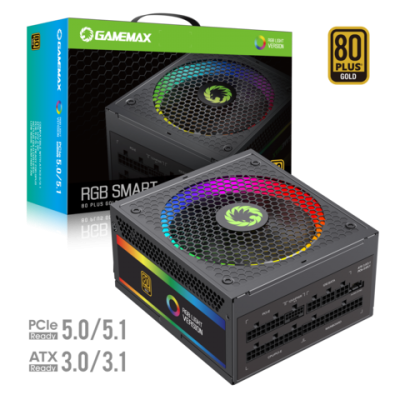 Блок живлення GAMEMAX (RGB 850 PRO (ATX3.03.1 PCIe5.0) 850W, 80 Gold,ARGB ring fan 140mm,fu lly modularOPP, OVP, UVP, OCP, OTP, SCP RGB 850 PRO (ATX3.