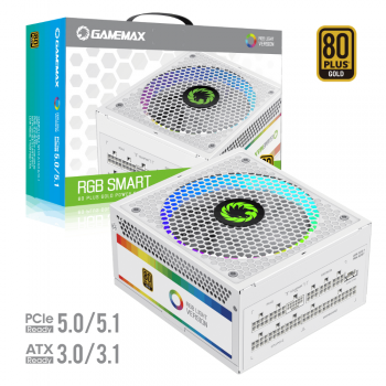 Блок живлення GAMEMAX (RGB 750 PRO WH (ATX3.0/3.1 PCI) 750W, 80 Gold,ARGB ring fan 140mm,fu lly modularOPP, OVP, UVP, OCP, OTP, SCP RGB 750 PRO WH (AT