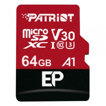 Карта пам`ятi MicroSDXC 64GB UHS-I/U3 Class 10 Patriot EP A1 R100/W80MB/s + SD-adapter (PEF64GEP31MCX)