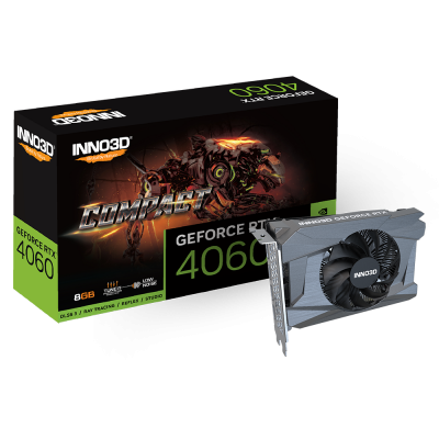 Відеокарта GeForce RTX4060 Inno3D Compact, 8GB GDDR6, 128bit, PCI Express 4.0 X8 (N40601-08D6-173050N)