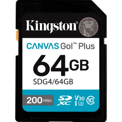 Карта пам'яті SD 64GB SDXC Canvas Go Plus Gen4 200MB/ s C10 UHS-I U3 V30 SDG4/64GB Kingston (SDG4/64GB)