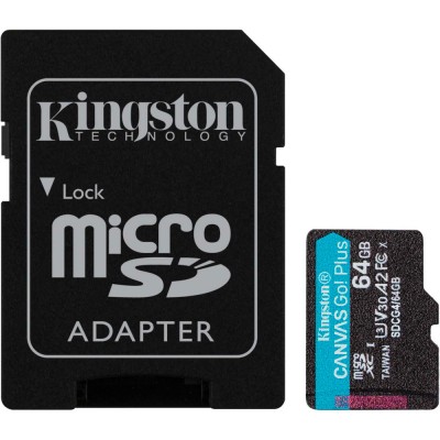 Карта пам`яті MicroSDXC 64GB UHS-I/U3 Class 10 Kingston Canvas Go! Plus R200/W200MB/s + SD-адаптер (SDCG4/64GB)