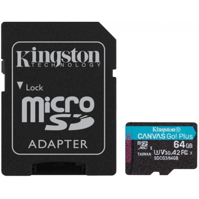 Карта пам'яті KINGSTON microSDXC 64Gb Canvas Go+ U3 V30 (R170/W70)+ad (SDCG3/64GB)