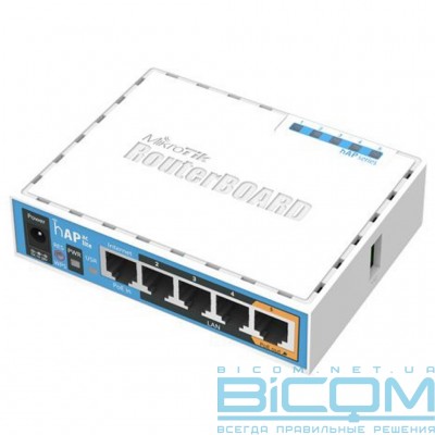 Роутер Mikrotik RB952UI-5AC2ND hAP ac lite 2.4 и 5 ГГц 5 × 100 Мбит/с LAN 1 × USB 2.0 650 МГц 64 Мб POE 