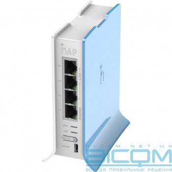 Роутер Mikrotik RB941-2ND-TC Atheros QCA9531 650 MHz 32 MB DDR 4 × 10/100 Mbit/s 2,4 ГГц 300 Мбит/с 2×всенаправленные антенны, MIMO1×1 1,5 дБи PoE не поддерживается