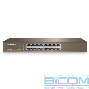 Комутатор TENDA TEF1016D 16port 10/100, неуправляемый, мет корпус
