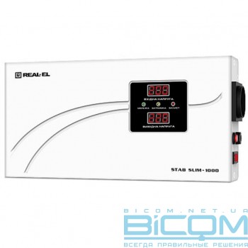 Стабілізатор Real-El STAB SLIM-1000, white (EL122400007) 800 Вт 	140V/ 260V Дисплей
