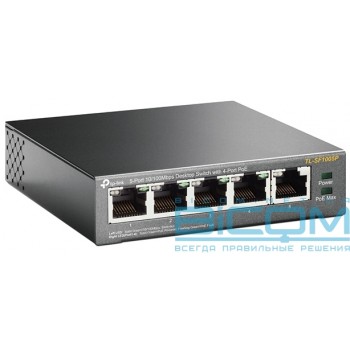 Комутатор TP-Link TL-SF1005P (1хFE, 4xFe PoE, max 53W)